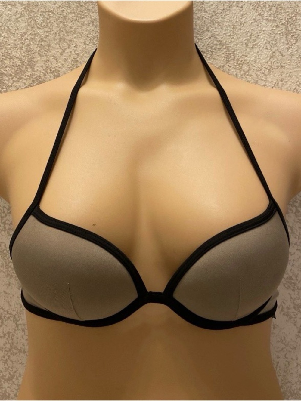 H&M Taupe and Black Halter Bikini Top